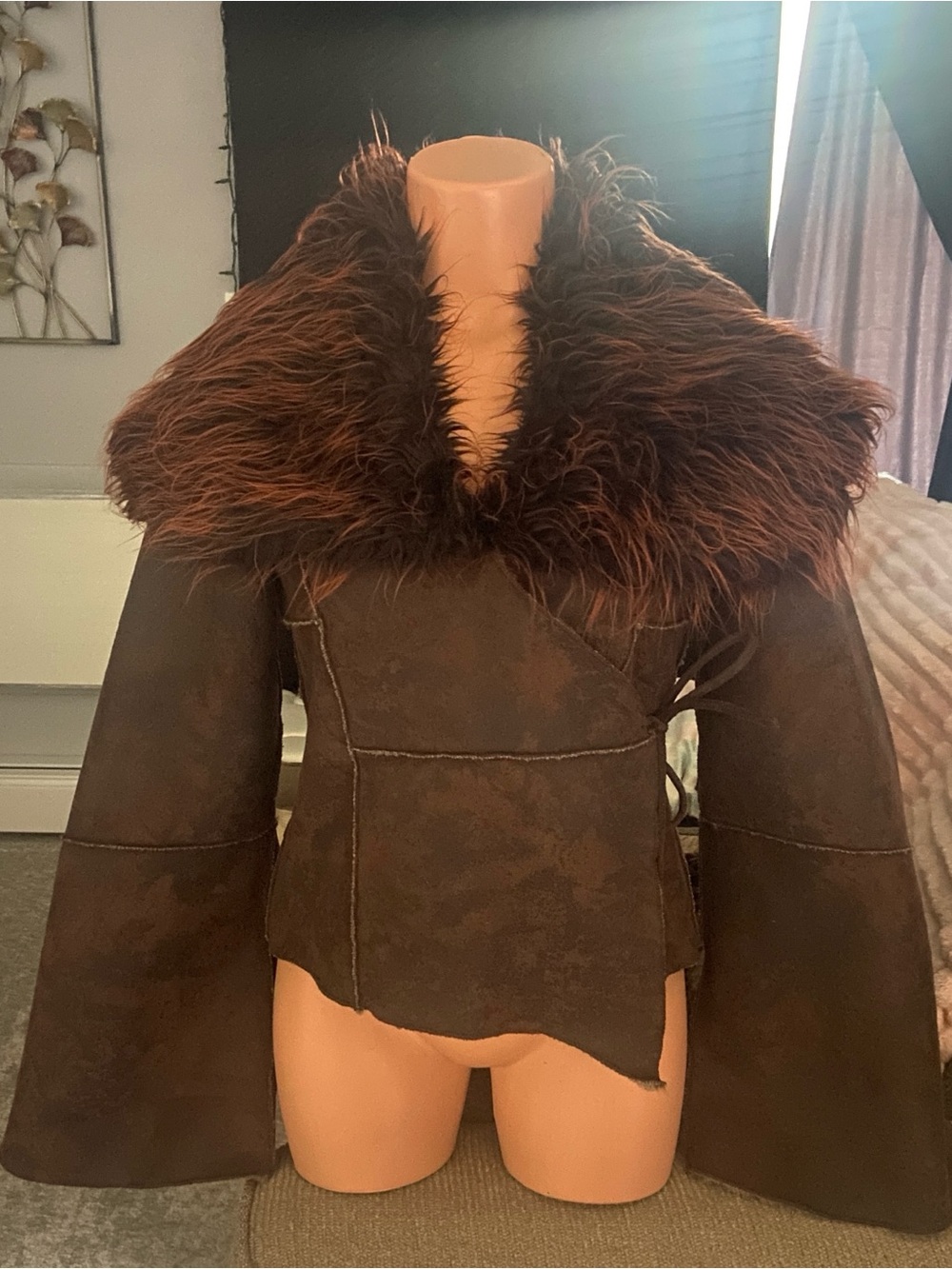 Kaity Medium Vintage Bell Sleeve faux fur collar & textured suede Fall Jacket